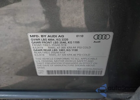 2018 Audi Q3 2.0T Premium/2.0T Sport Premium z USA, uszkodzony, nr VIN WA1JCCFS6JR024431